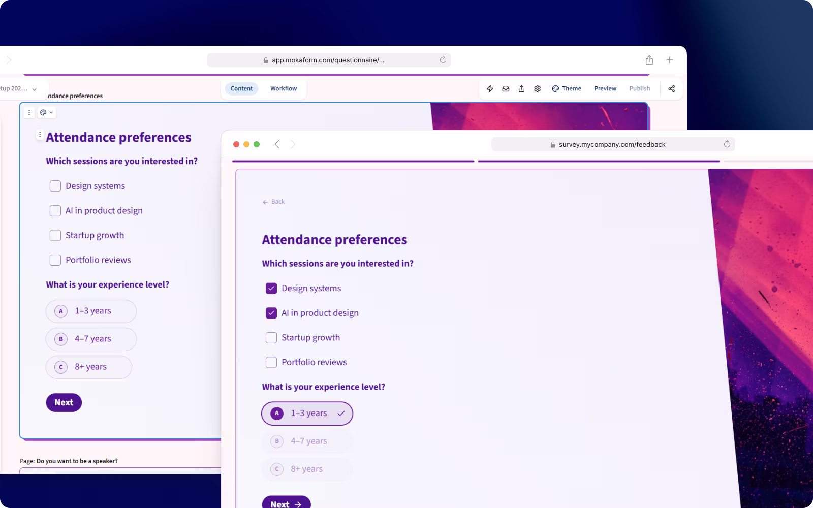 Creador de formularios con lógica condicional y flujo multi-paso